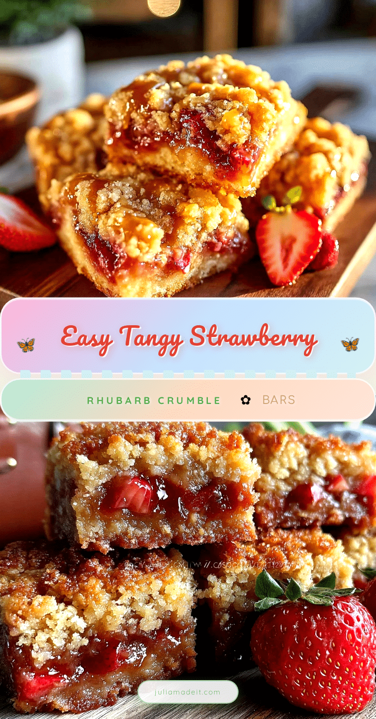 Easy Tangy Strawberry Rhubarb Crumble Bars recipe