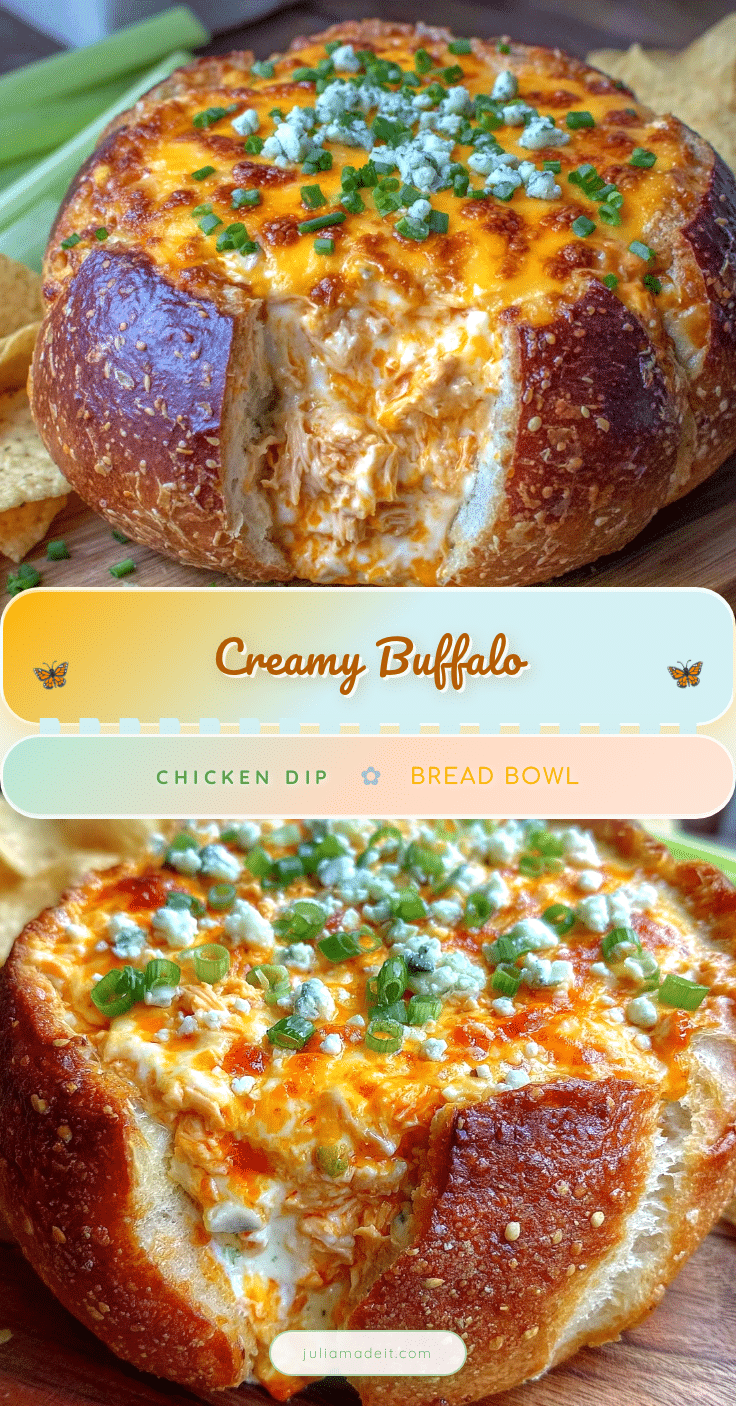 Buffalo Chicken Dip Bread Bowl recipe