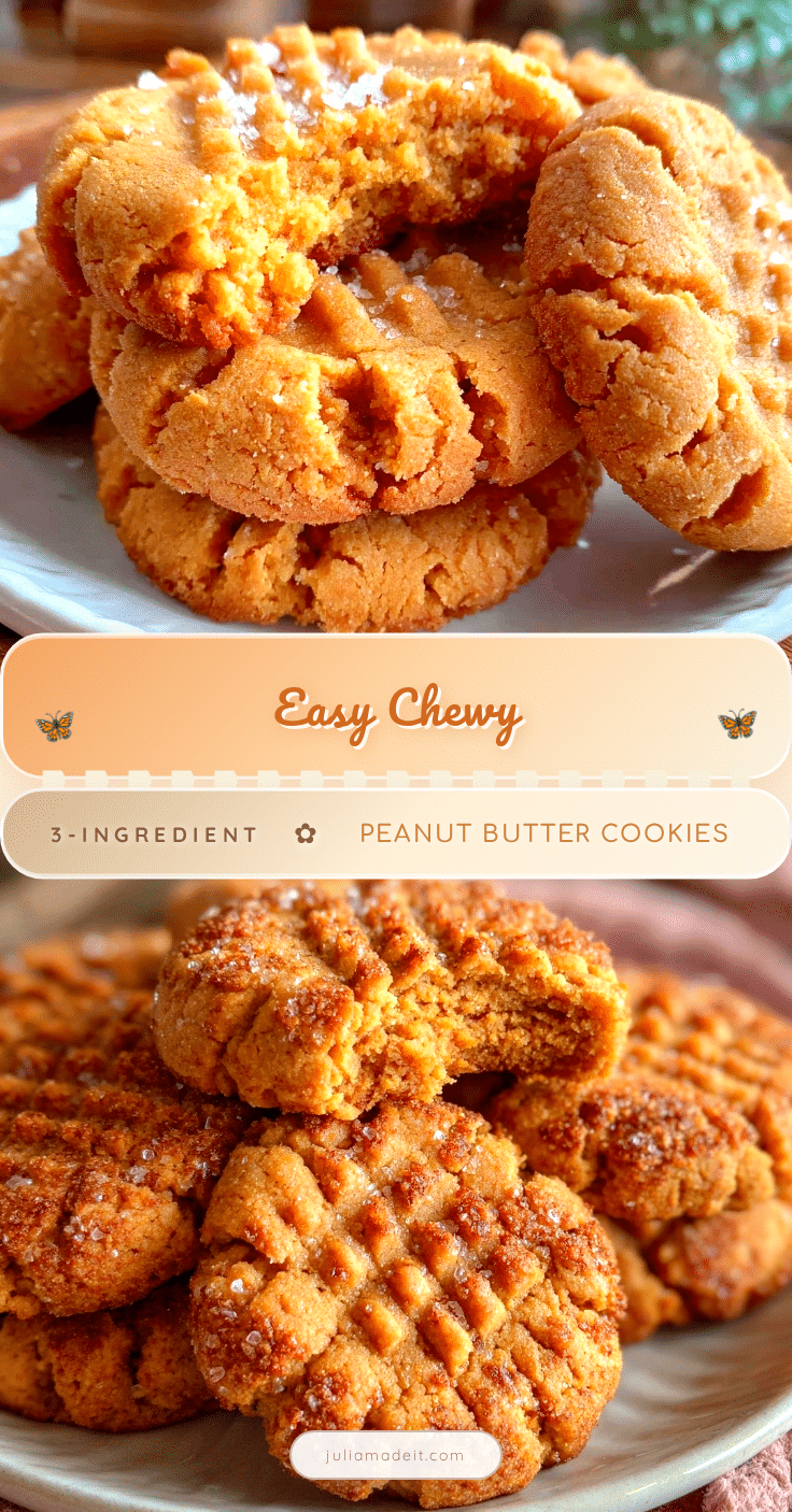 easy chewy 3-ingredient peanut butter cookies recipe