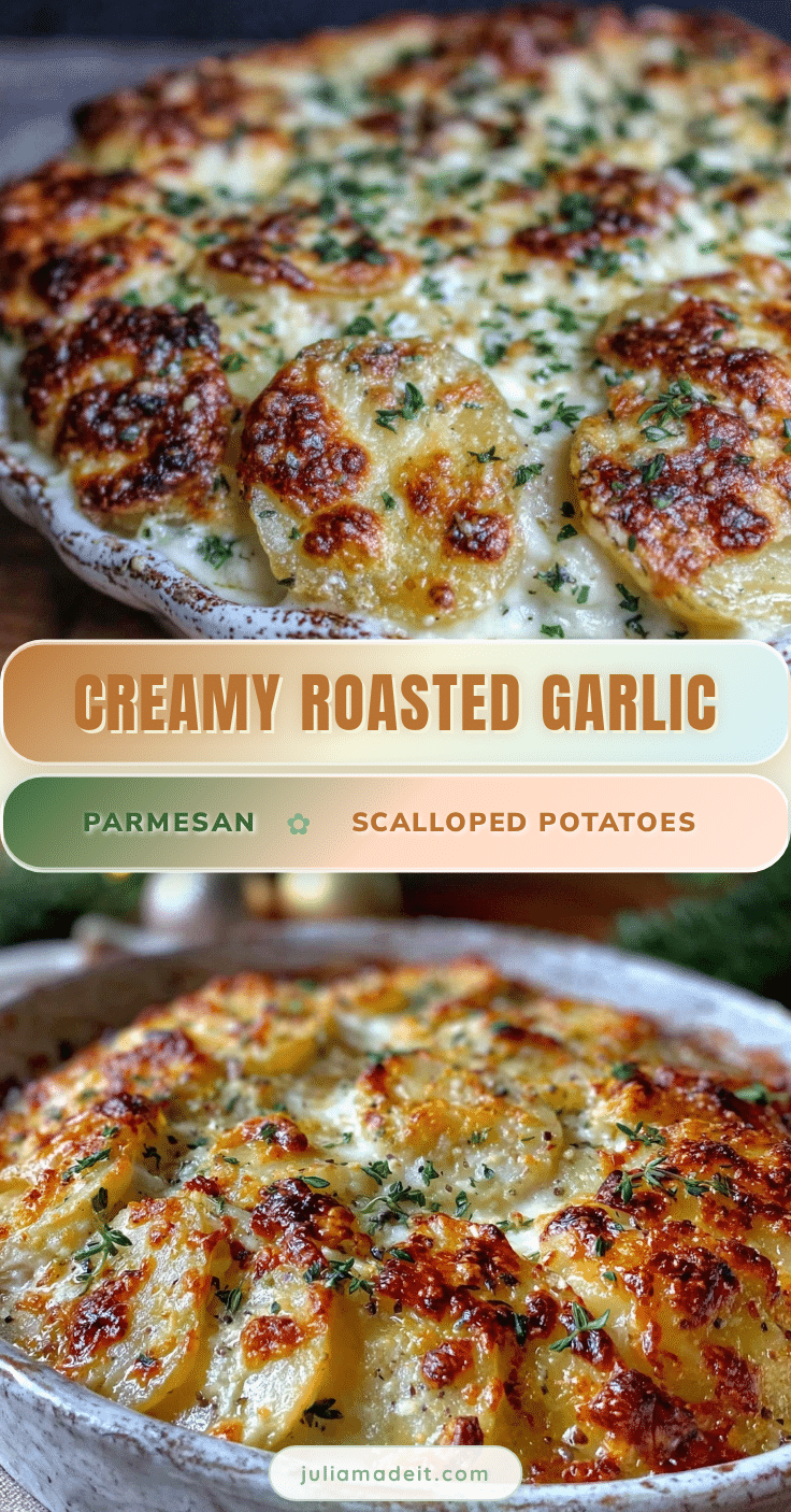 creamy roasted garlic parmesan scalloped potatoes recipe