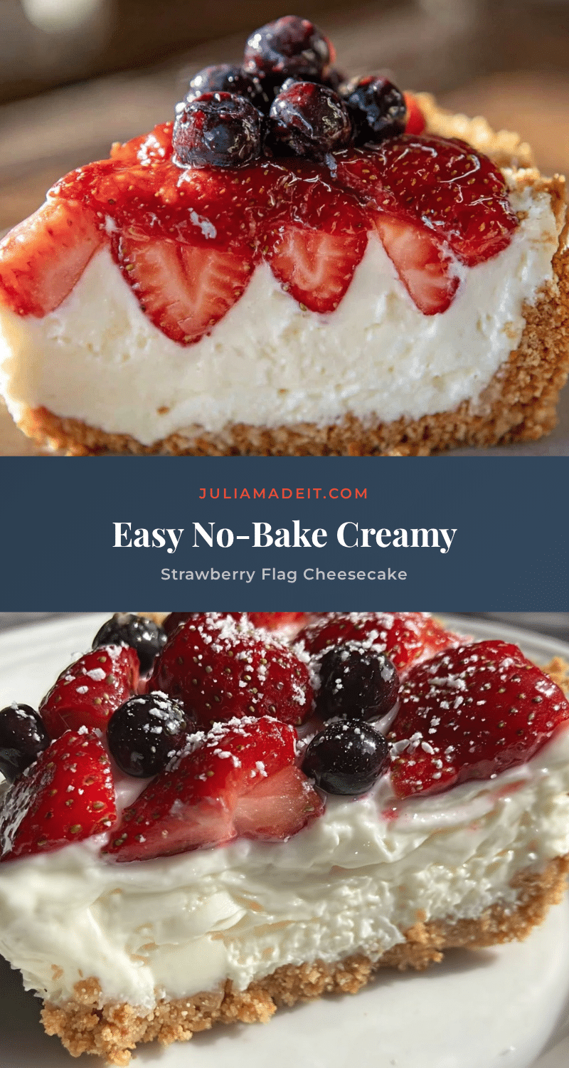 Easy No-Bake Strawberry Flag Cheesecake recipe