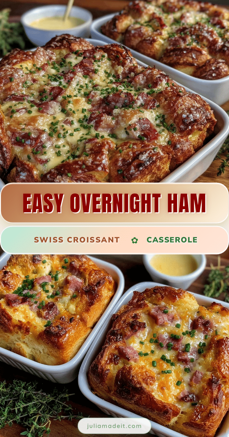 ham and Swiss croissant breakfast casserole recipe