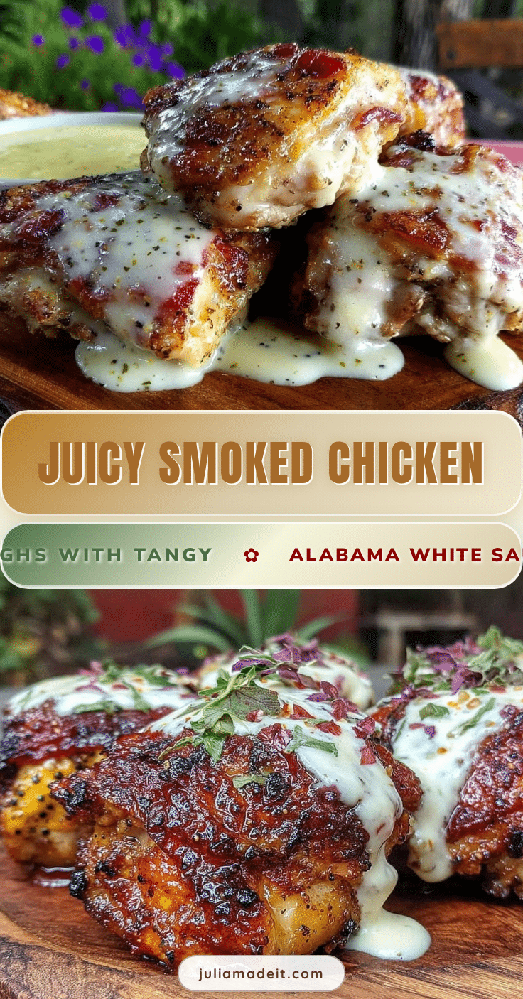 smoked chicken thighs with Alabama white BBQ sauce recipe