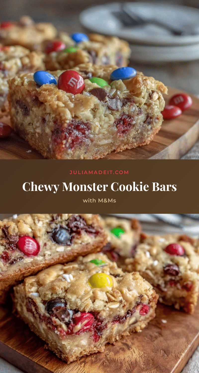 Chewy Monster Cookie Bars with M&Ms recipe