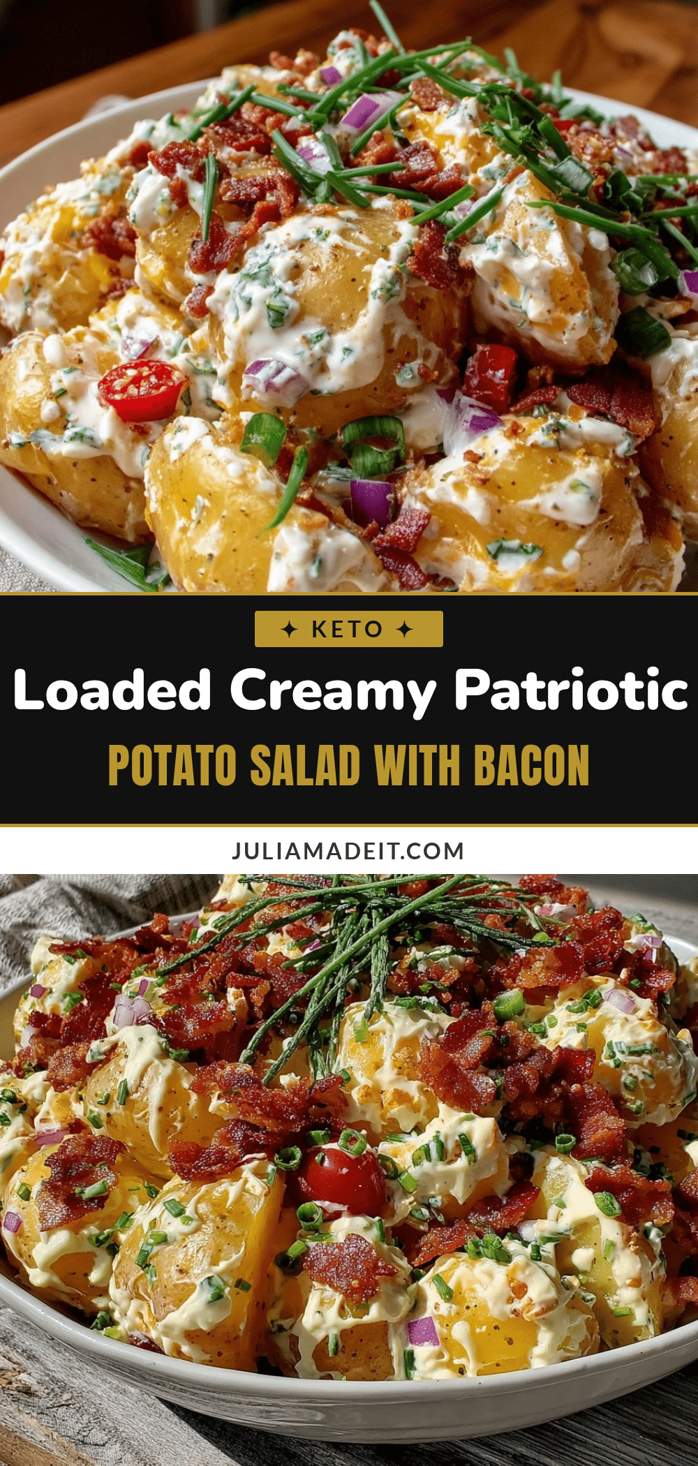 loaded creamy patriotic potato salad with bacon recipe
