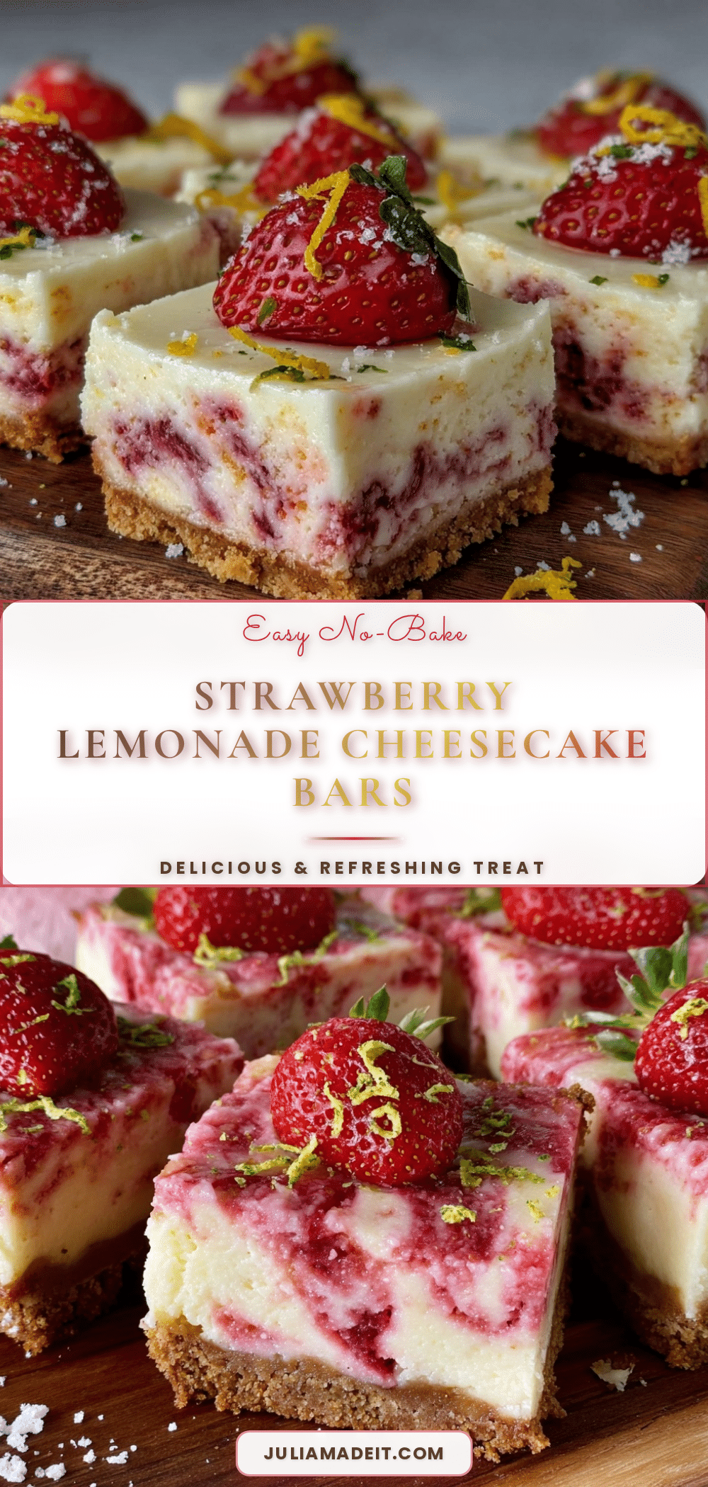 no-bake strawberry lemonade cheesecake bars recipe