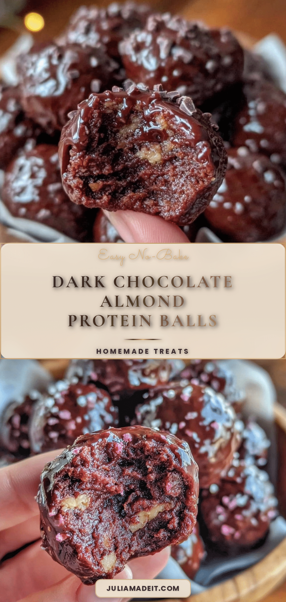 no bake dark chocolate almond butter protein balls recipe