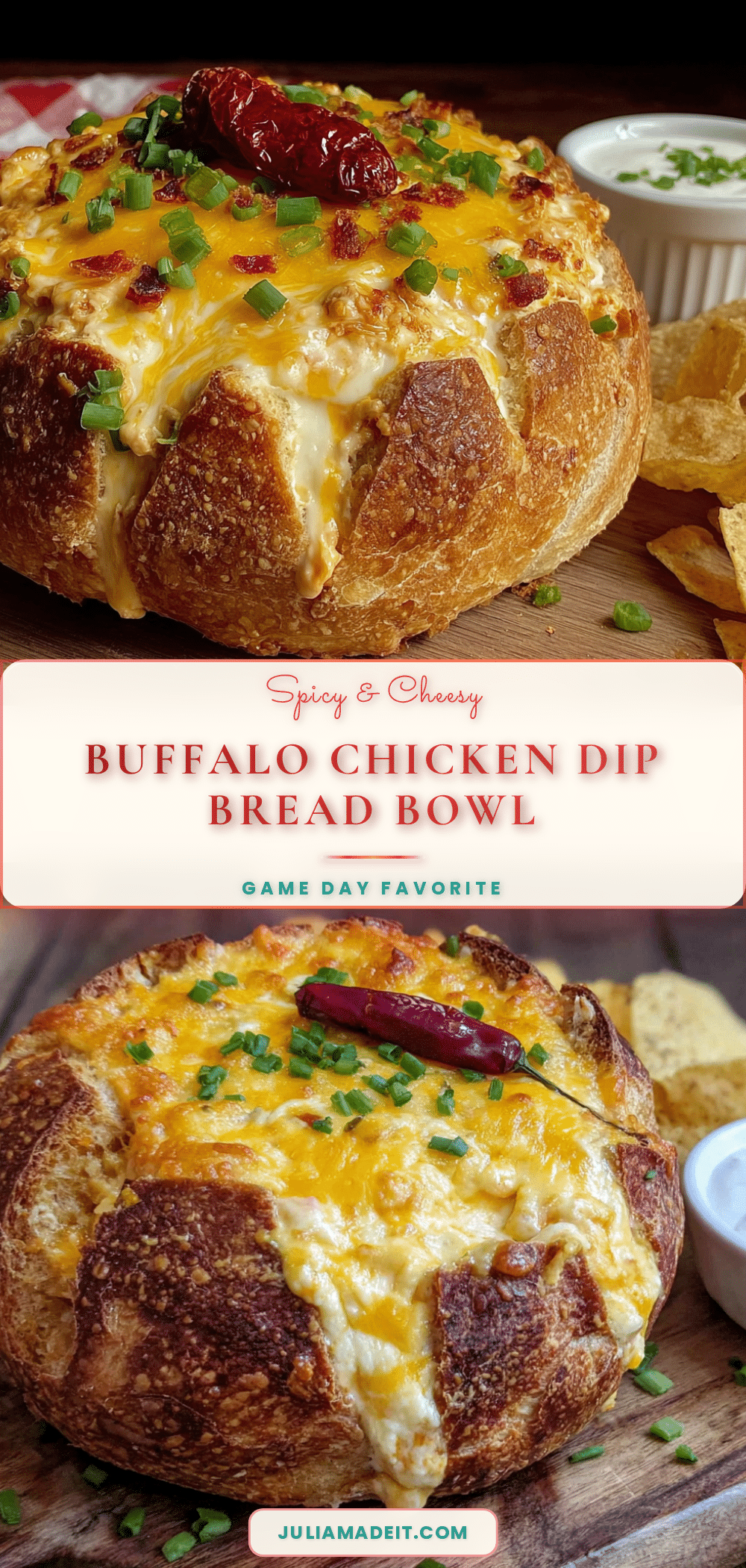 creamy buffalo chicken dip bread bowl recipe