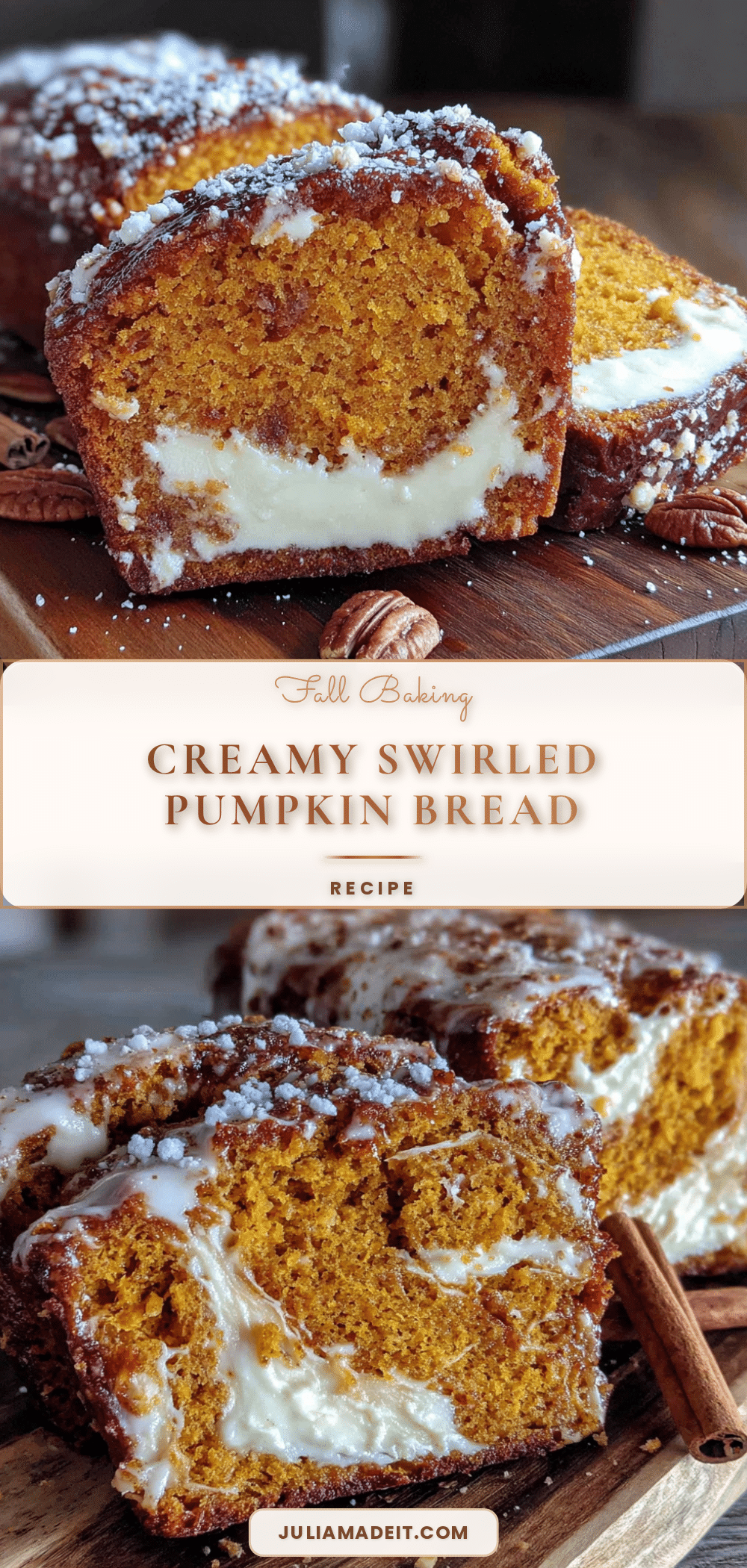 creamy swirled pumpkin bread recipe