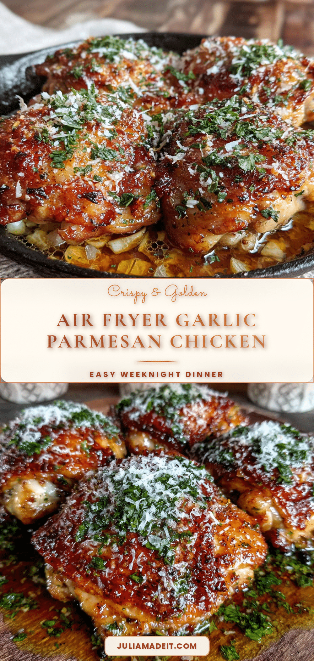 crispy garlic parmesan chicken thighs in air fryer recipe
