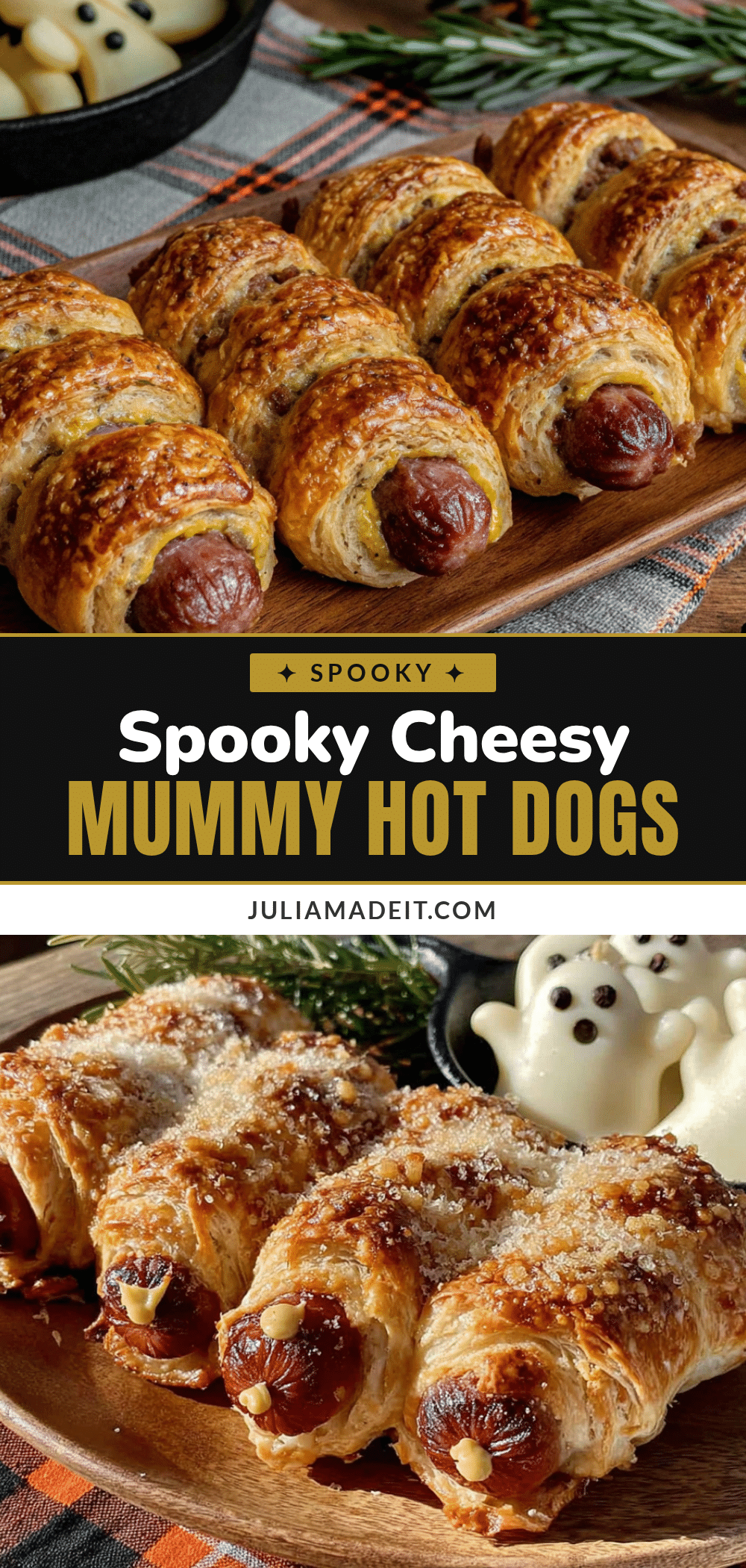 mummy hot dogs with cheesy ghost faces recipe