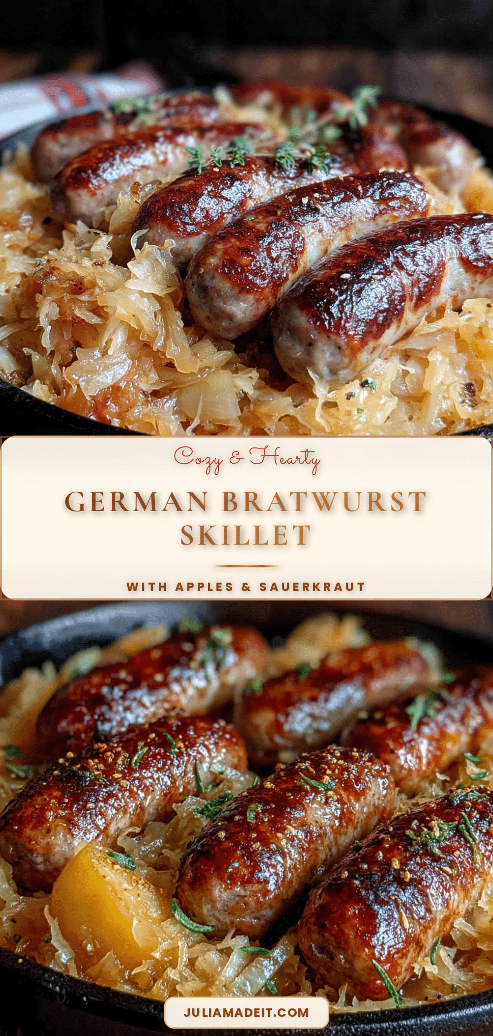 bratwurst skillet with apples and sauerkraut recipe