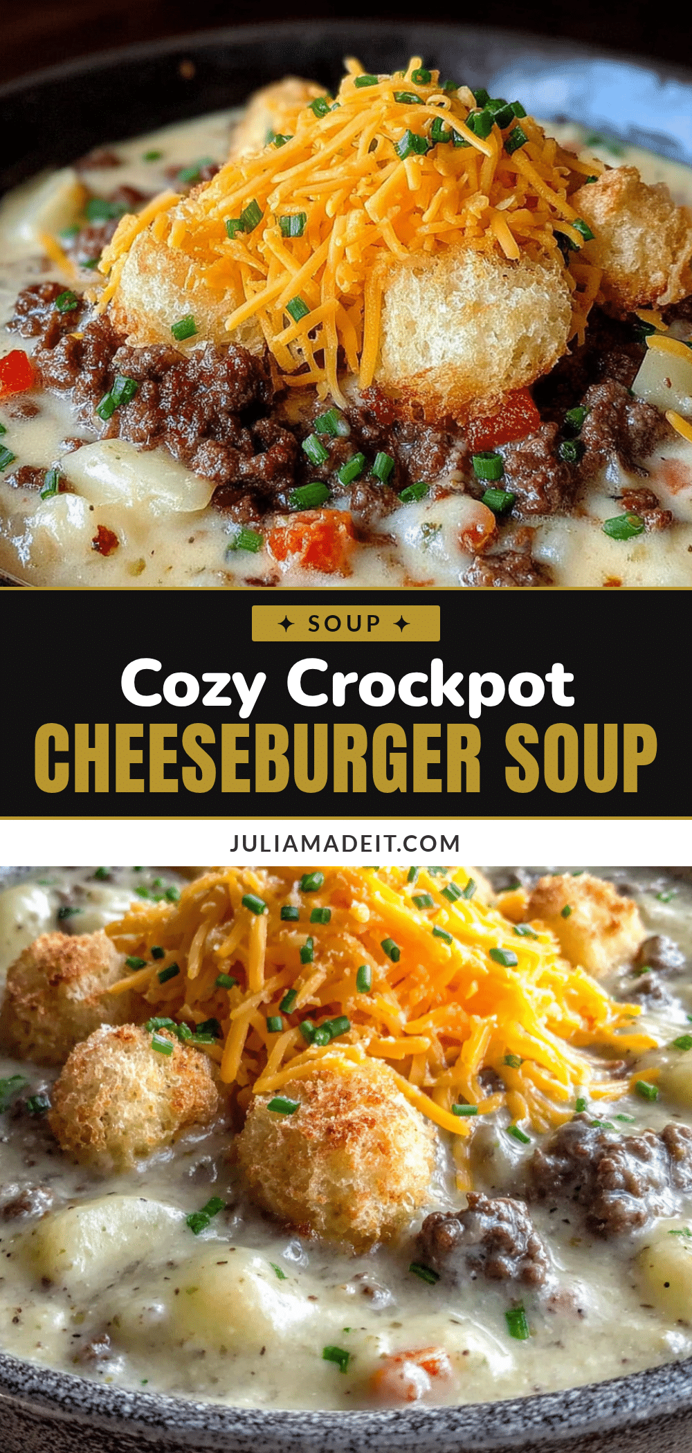 cozy crockpot cheeseburger soup with cheddar recipe