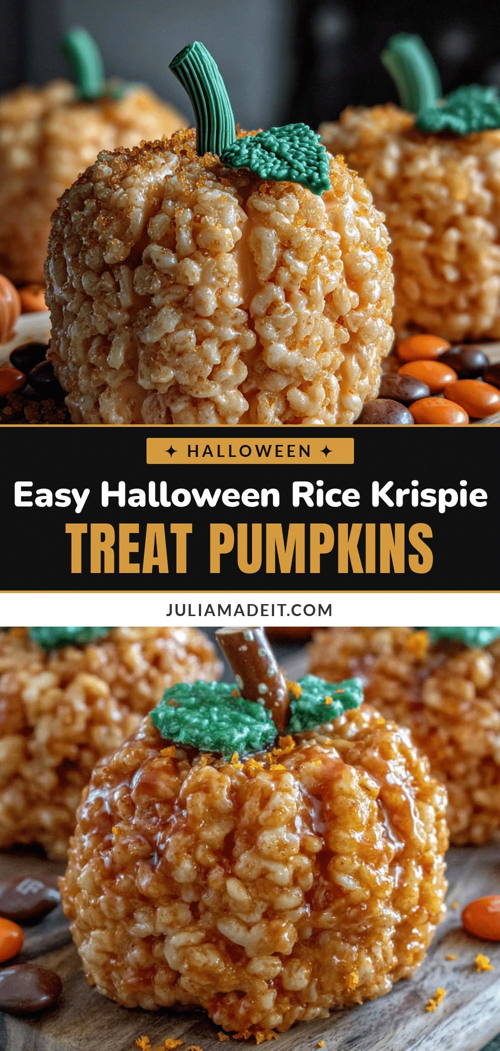 Easy Halloween Rice Krispie Treat Pumpkins recipe