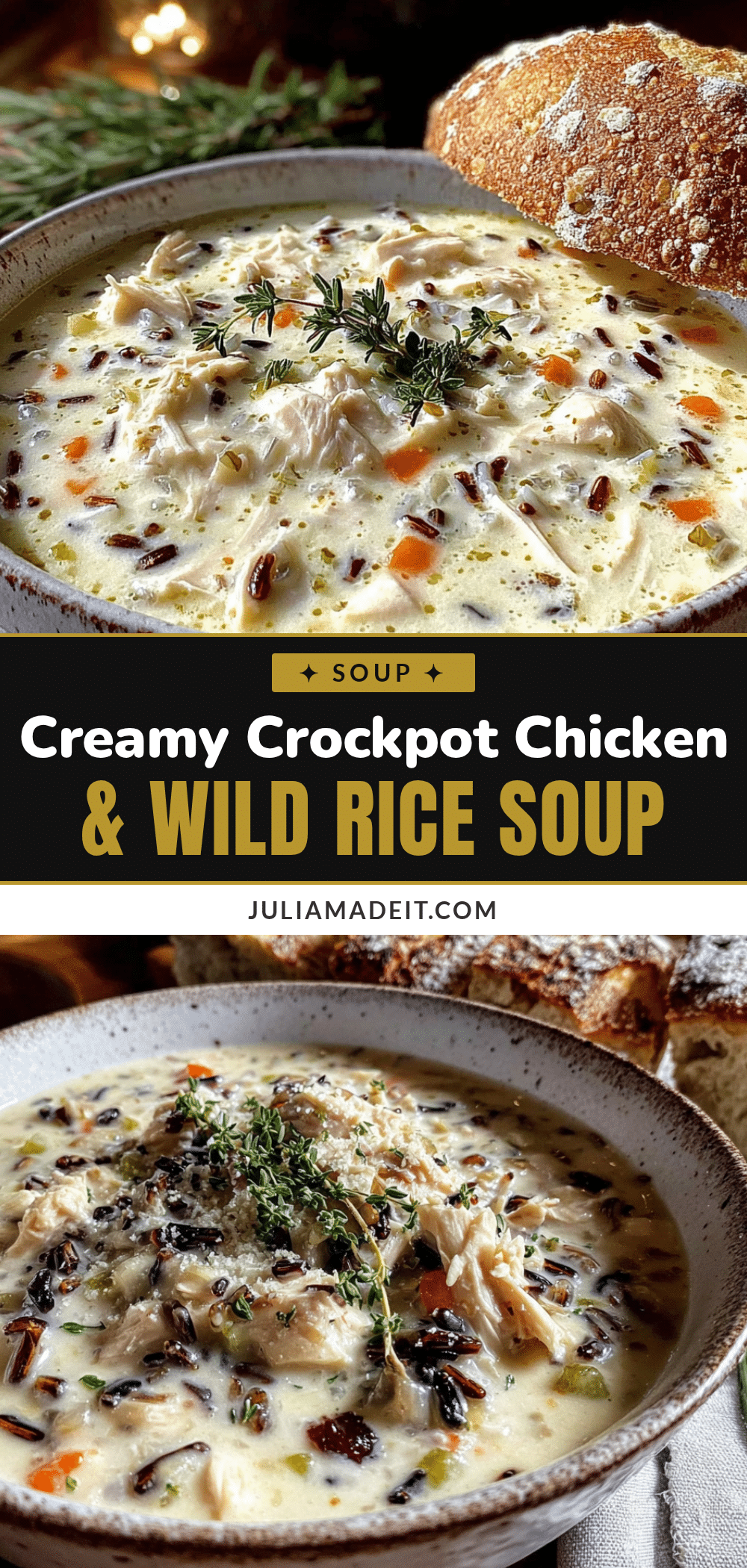 healthy creamy crockpot chicken and wild rice soup recipe