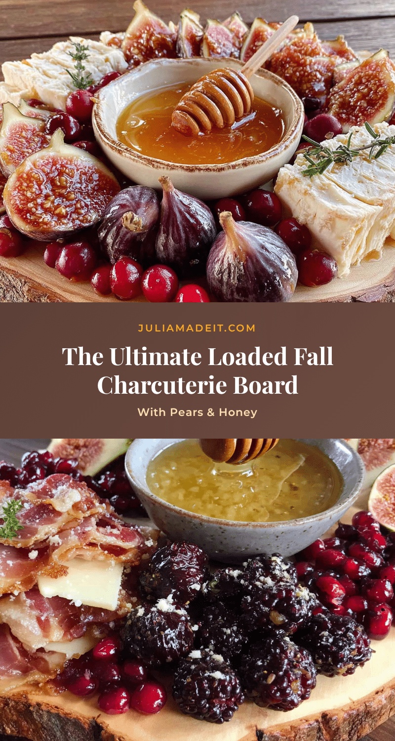 loaded fall charcuterie board with pears and honey recipe
