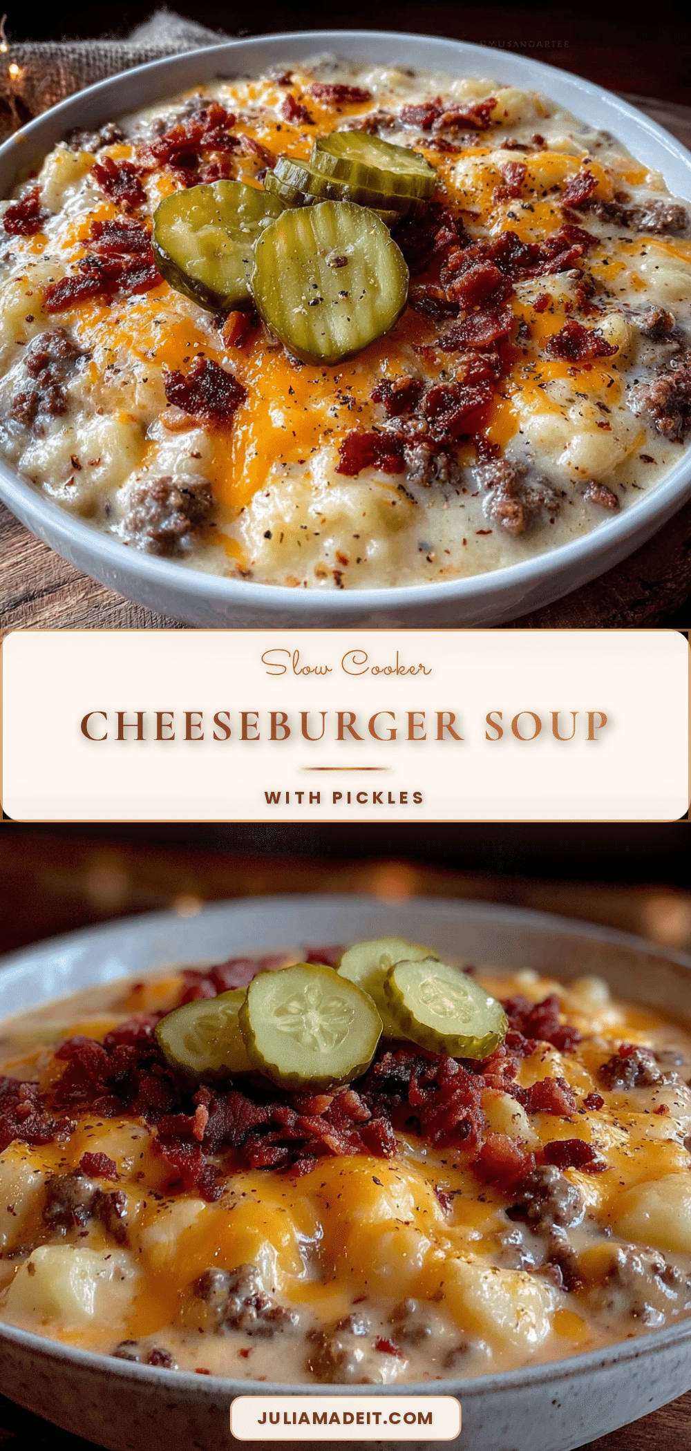 slow cooker cheeseburger soup with pickles recipe